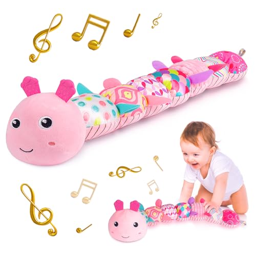 Sumobaby Infant Baby Musical Stuffed Animal Activity Soft Toys with MultiSensory Crinkle Rattle and Textures for Tummy Time Newborn 03612 Months Girls Caterpillar Pink - Image 1
