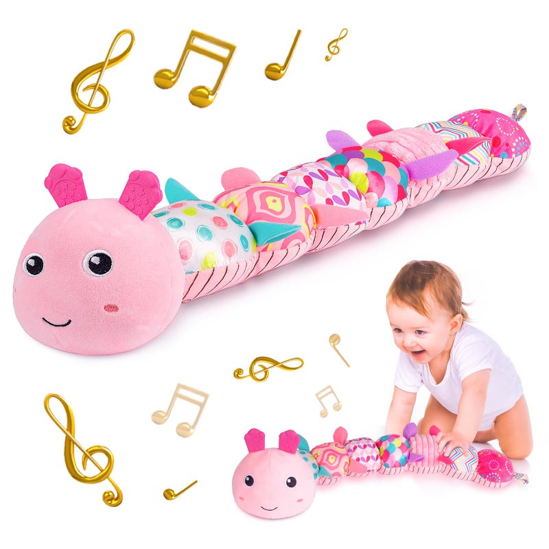 Sumobaby Infant Baby Musical Stuffed Animal Activity Soft Toys with MultiSensory Crinkle Rattle and Textures for Tummy Time Newborn 03612 Months Girls Caterpillar Pink - Image 3