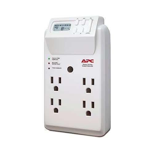 APC Wall Outlet Multi Plug Extender, P4GC, (4) AC Multi Plug Outlet, 1080 Joule Surge Protector with Timer White - Image 1