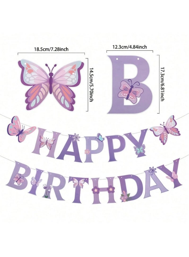 Butterfly & Floral Birthday Decoration Set – 20Pcs Party Kit with Banner, Hanging Swirls & Cake Toppers  - Image 3