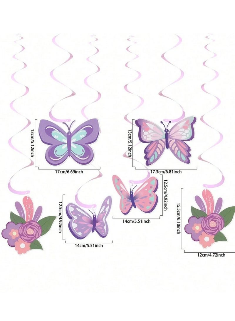 Butterfly & Floral Birthday Decoration Set – 20Pcs Party Kit with Banner, Hanging Swirls & Cake Toppers  - Image 4