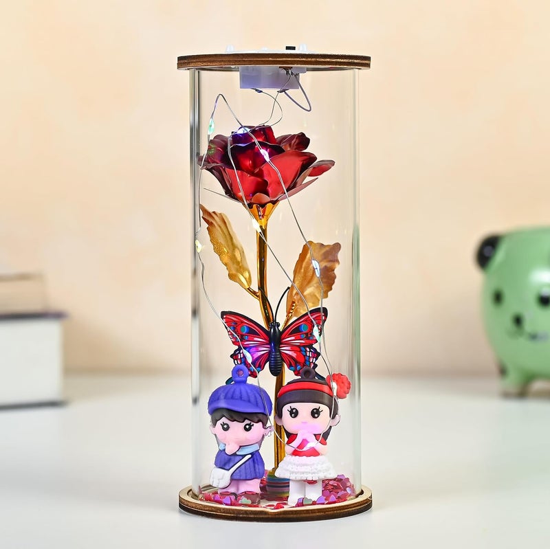 ZAICUS Valentine s Day Gift for Girlfriend, Wife, or Boyfriend LED Glass Dome with Romantic Rose and Couple Figurine | Ideal for Anniversaries, Weddings, and Special Occasions - Image 1