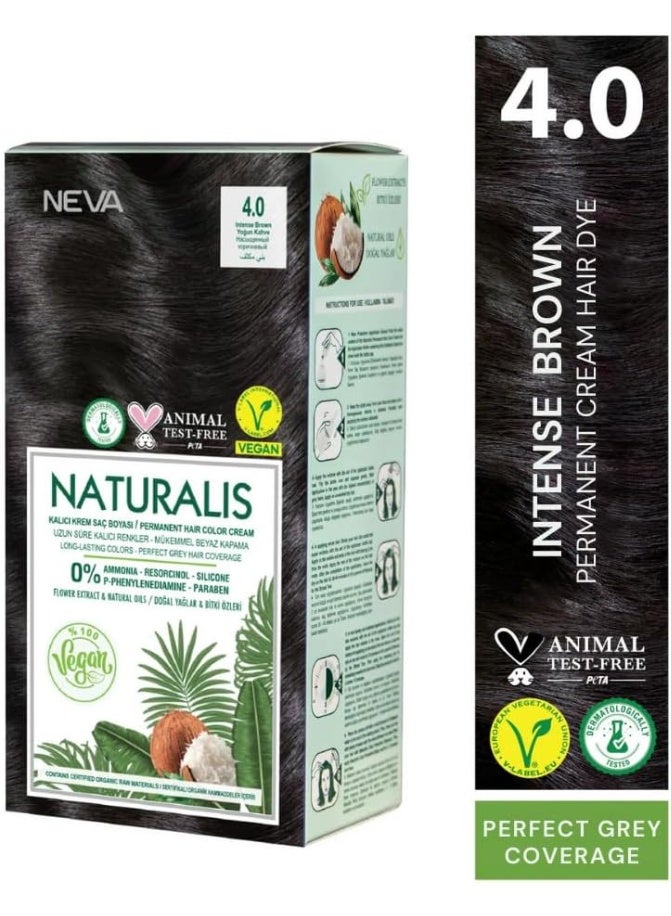 NEVA NEVA Naturalis Hair Dye Set No Harmful Chemicals GMO-Free, Long-Lasting Shine - INTENSE BROWN - 4.0  - Image 2