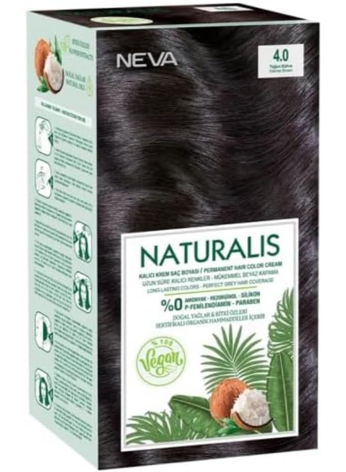 NEVA NEVA Naturalis Hair Dye Set No Harmful Chemicals GMO-Free, Long-Lasting Shine - INTENSE BROWN - 4.0  - Image 1