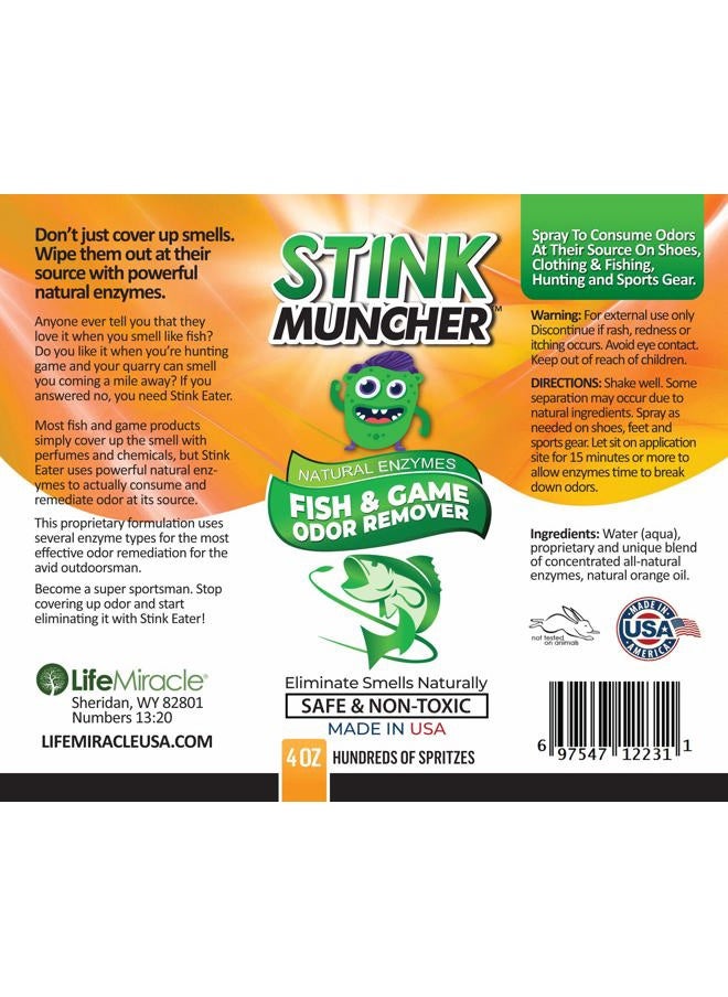 Life Miracle - Stink Muncher Fish and Game Natural Enzyme Odor Eliminator and Remover Spray | Smell Proof Your Fishing, Hunting and Sports Clothing, Shoes and Equipment | Made In USA - Image 1