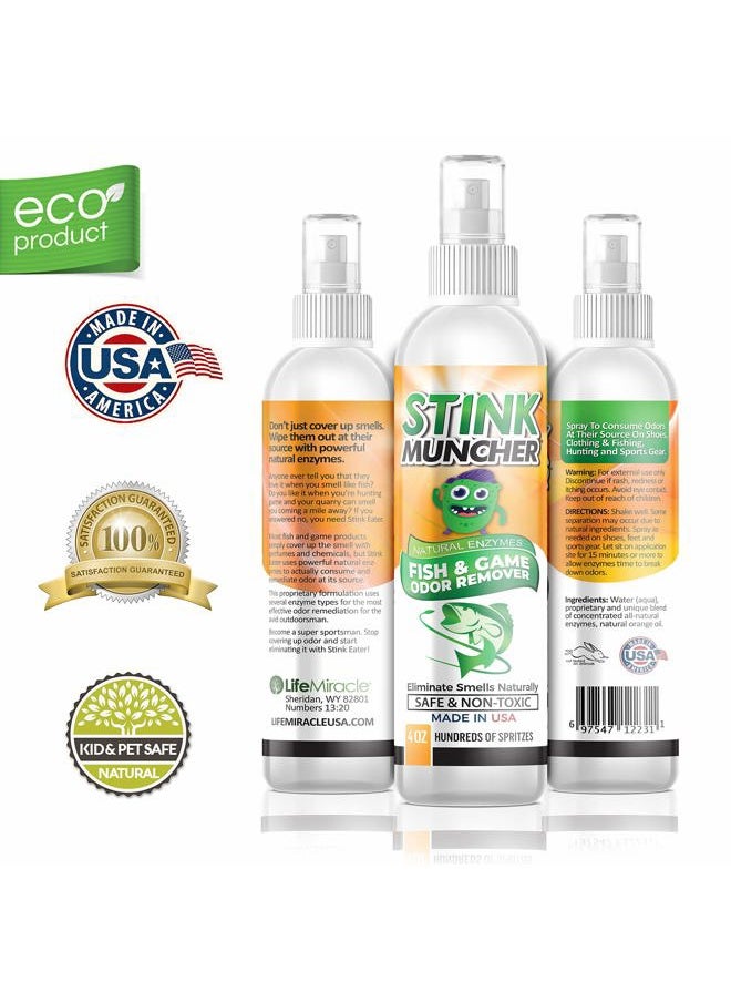 Life Miracle - Stink Muncher Fish and Game Natural Enzyme Odor Eliminator and Remover Spray | Smell Proof Your Fishing, Hunting and Sports Clothing, Shoes and Equipment | Made In USA - Image 1