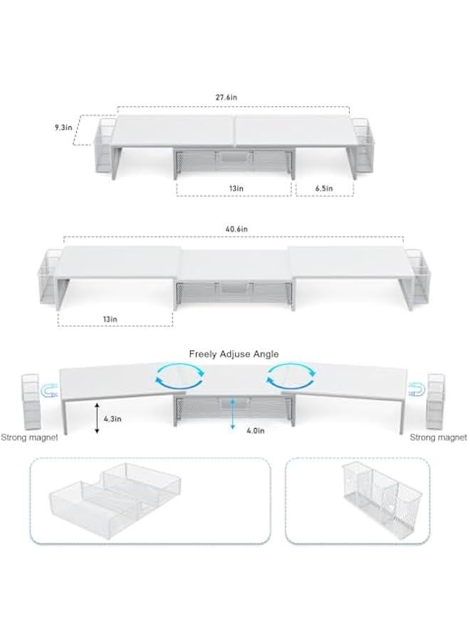 Arabest Dual Monitor Stand Riser, Desk Organizer With Drawer and 2 Pen Holders, Monitor Stand for Desk, Office Decor Essentials (White)  - Image 3