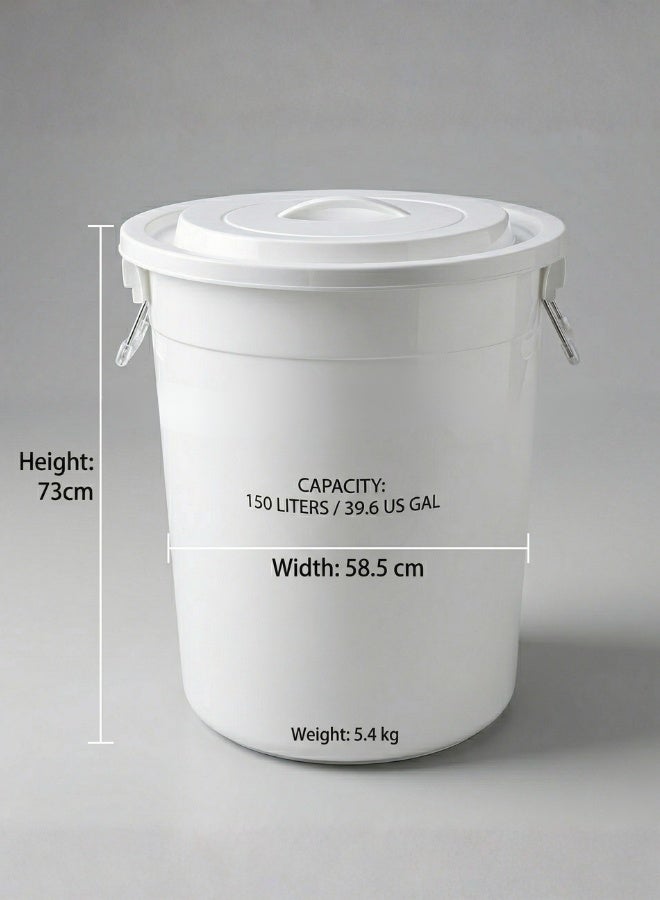 Marcolo 150L Extra-Large Heavy-Duty Plastic Storage Bucket with Secure Lid & Handles – White – Durable Multi-Purpose Bin for Household & Commercial Use - Image 3