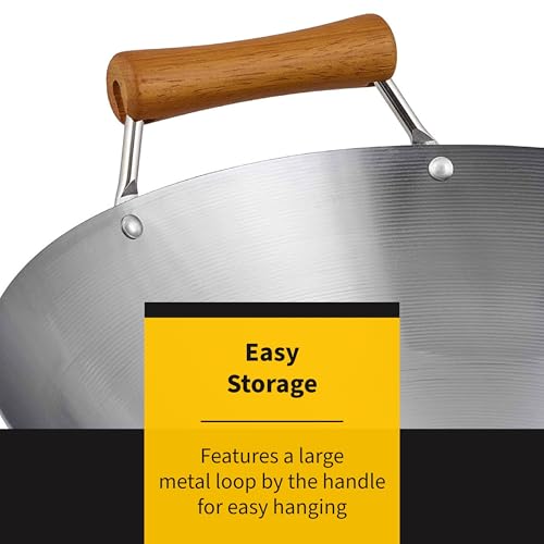 Ken Hom Flat Bottom Stir Fry Wok, 14", Carbon Steel - Image 4