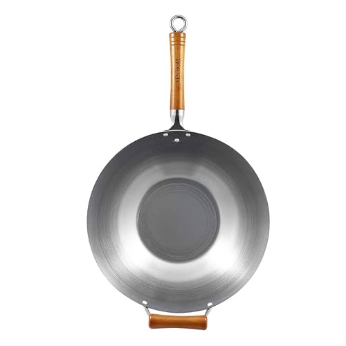 Ken Hom Flat Bottom Stir Fry Wok, 14", Carbon Steel - Image 1