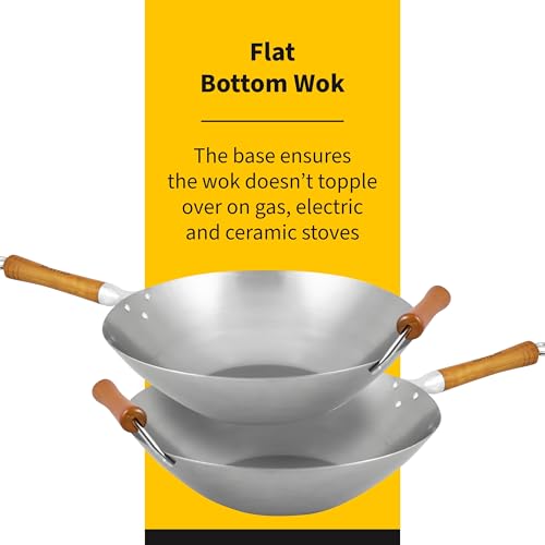 Ken Hom Flat Bottom Stir Fry Wok, 14", Carbon Steel - Image 3