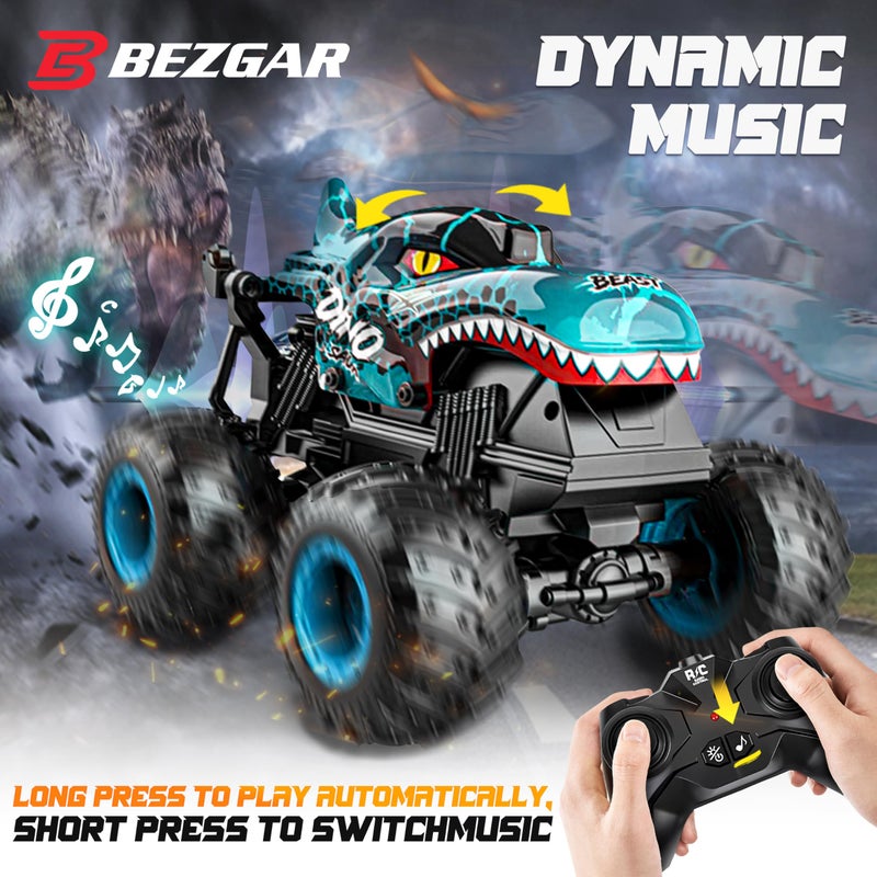 Bezgar Monster Truck Toys - Remote Control Monster Trucks With Light & Music  Dinosaur Toys For Kids  1:20 Scale Rc Truck With 360 Spins And Drifting  Remote Control Car For Boys With Two Car Shells - Image 5