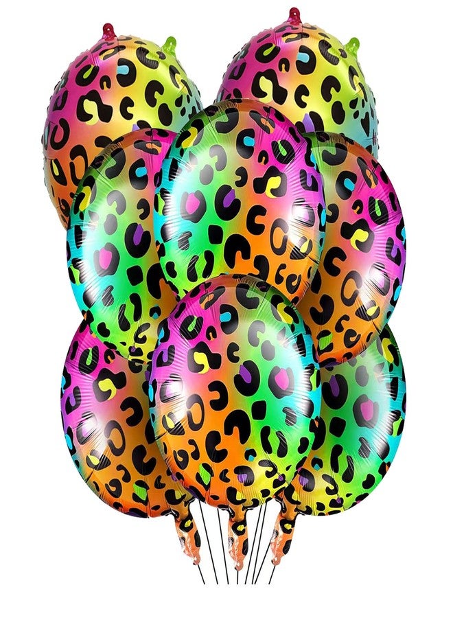 OHLIGEI 8PCS Leopard Birthday Foil Balloons 18 Inch Neon Rainbow Mylar Balloons for Party Decoration - Image 1