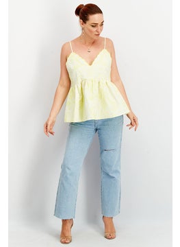Asos Design Women V-Neck Sleeveless Textured Top, Lime  - Image 3