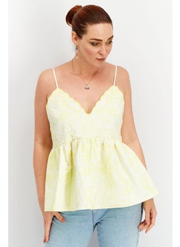 Asos Design Women V-Neck Sleeveless Textured Top, Lime  - Image 1