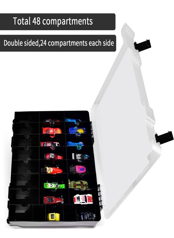 ALCYON ALYCON Double Sided Toy Storage Organizer Case for Hot Wheels Car, Matchbox Cars, Mini Toys, Small Dolls. Carrying Box Container Carrier with 48 Compartments - Black (Box Only) - Image 2
