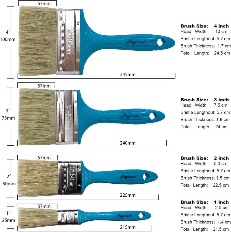 Magimate Stain Brushes Assortment 1-inch 2-inch 3-inch and 4-inch Chip Paint Brushes for Wall Trim, Touch-up House, Furniture Painting, Pack of Four Staining Brushes - Image 2