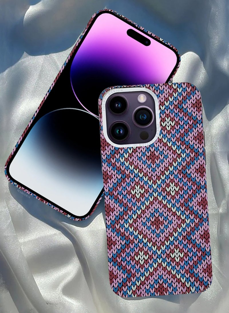 CATANES Ultra-Slim Woven Pattern Case Cover for iPhone 14 Pro Max - MagSafe Compatible - Lightweight Protective Back Case - Nordic Diamond Design - Image 5