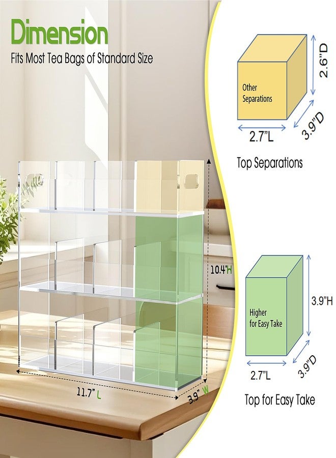 منظم أكياس الشاي الأكريليكي من جومي، صندوق تخزين وحافظة، منظم تخزين أكياس الشاي المحمول ذو 12 قسمًا للخزانة أو سطح الطاولة، حاويات تخزين أكياس الشاي، حامل عرض قابل للتكديس - Image 3