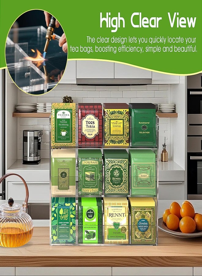 منظم أكياس الشاي الأكريليكي من جومي، صندوق تخزين وحافظة، منظم تخزين أكياس الشاي المحمول ذو 12 قسمًا للخزانة أو سطح الطاولة، حاويات تخزين أكياس الشاي، حامل عرض قابل للتكديس - Image 4