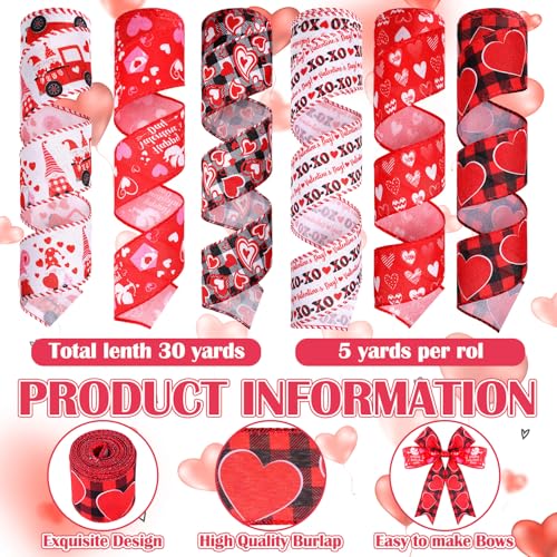 Yuefunny 10 Pcs Valentine's Day Ribbon Including 4 Rolls Mesh Ribbon and 6 Rolls Heart Gnome Truck Wired Edge Wreath Metallic Wreath Wrapping Crafts for Valentine's Day Party Home Decorative DIY Craft - Image 4