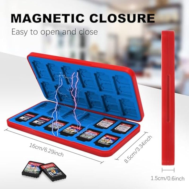 Nintendo Switch Game Case Holder for Switch 2 Cartridge Case with 24 Game Card Slots & 48 Micro SD Card Slots, Hard Shell, Silicone Lining Red Blue - Image 3