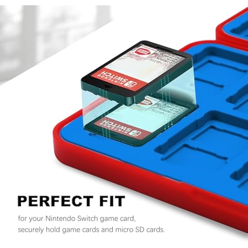Nintendo Switch Game Case Holder for Switch 2 Cartridge Case with 24 Game Card Slots & 48 Micro SD Card Slots, Hard Shell, Silicone Lining Red Blue - Image 4