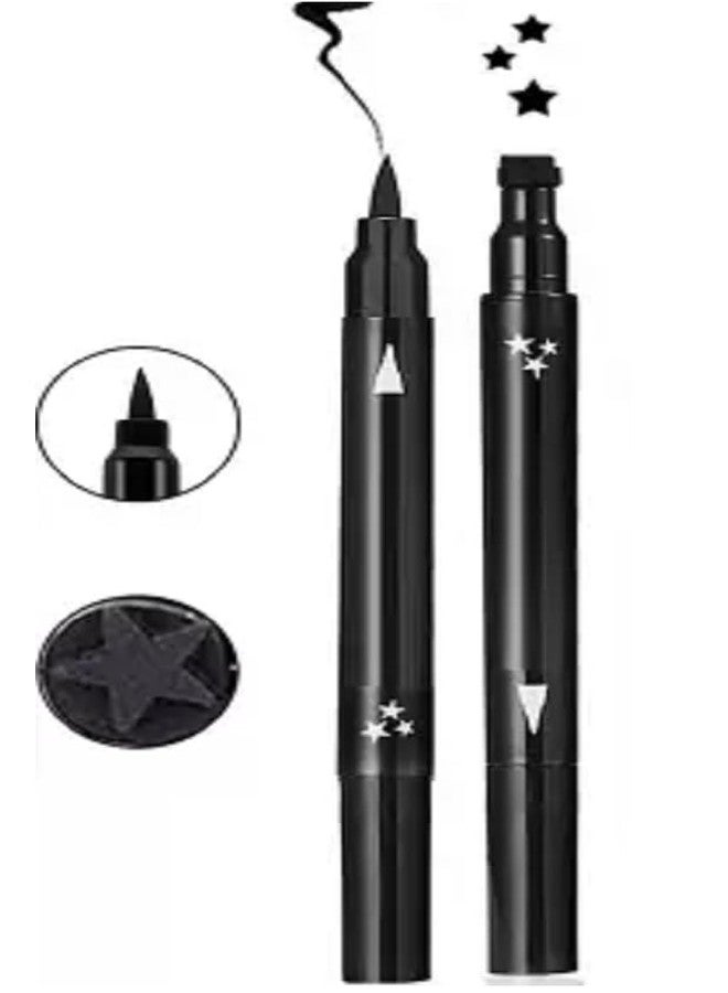 Rinpoche 2 in 1 Star Eyeliner Stamp Waterproof Liquid Eyeliner Pencil Black Eyeliners Pen Beauty Cat Eye Stamp Wing Eyeliners Tool for Easy to Use Long Lasting Smudge-Proof No Dipping - Image 2