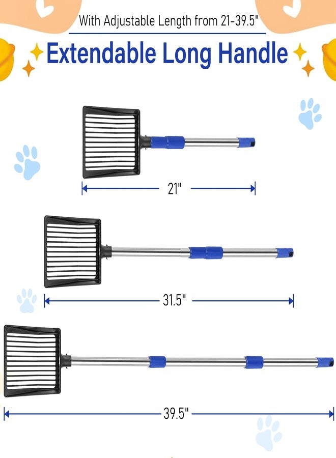 JAMIEWIN Extendable Metal Cat Litter Scoop, Long Handle Litter Sifting Shovel, 21"-39.5" No Bending Back Cat Scooper for Litter Box Heavy Duty Pet Poop Shovel Chicken Poop Scooper - Image 2