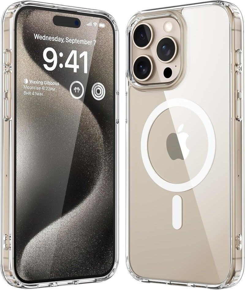 SUCGLES for iPhone 15 Pro Max Case, Strongest Magnet-Built for MagSafe, 12FT Military-Grade Protection, Shockproof Slim Thin Mag Safe Promax Phone Cover for Apple 15pro Max, Clear-(Ultra Magnetic) - Image 1