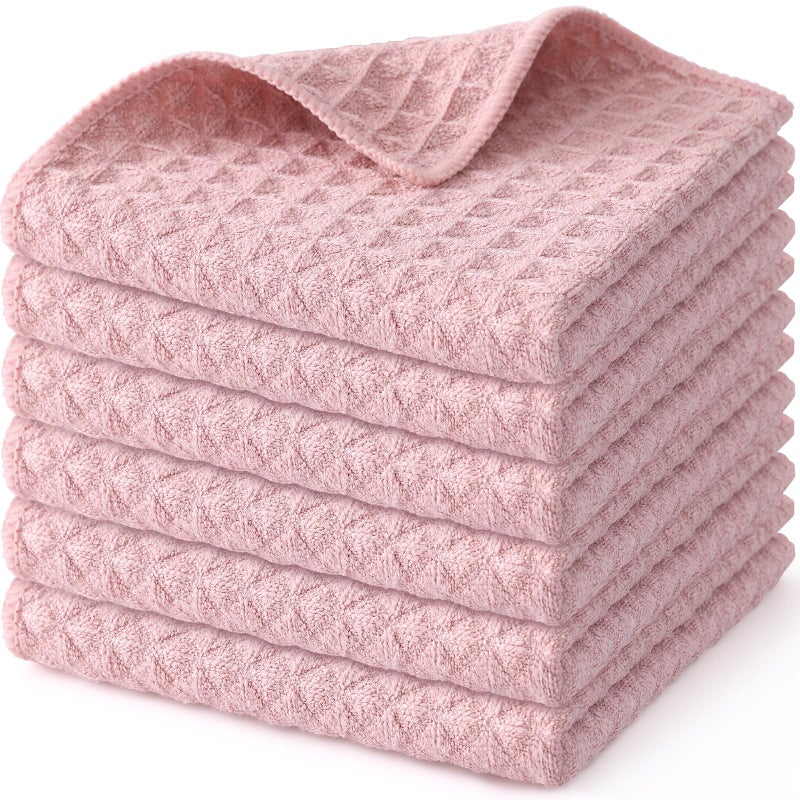 Homaxy Premium Microfiber Waffle Weave Kitchen Dish Cloths 12 x 12 Inch Ultra Absorbent and Solid Color Dish Towels for Kitchen Fast Drying Dishcloth for Washing Dishes 6 Pack Pink