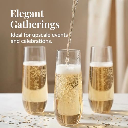 Prestee 48 Pack Plastic Champagne Flutes 9 oz Stemless Disposable Champagne Flutes for Cocktails Mimosa Bar and Party Supplies Clear Shatterproof Plastic Wine Glasses for Wedding and Summer Party - Image 5