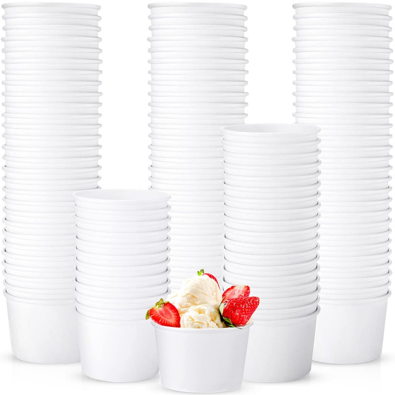Romooa 250 Pieces Paper Ice Cream Cups Paper Bowls Disposable Desert Kraft Small Bowls for Hot or Cold Food Sundae Frozen Yogurt Soup Snack Dessert White5 Oz
