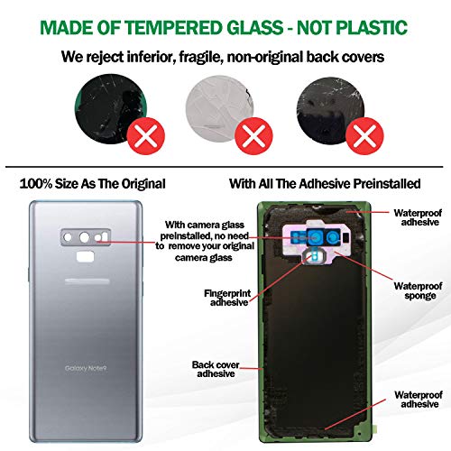 ASDAWN Galaxy Note 9 Back Cover Glass Replacement with Pre-Installed Camera Lens + Installation Manual + Repair Tool Kit for Samsung Galaxy Note 9 SM-N960 All Carriers (Silver) - Image 4
