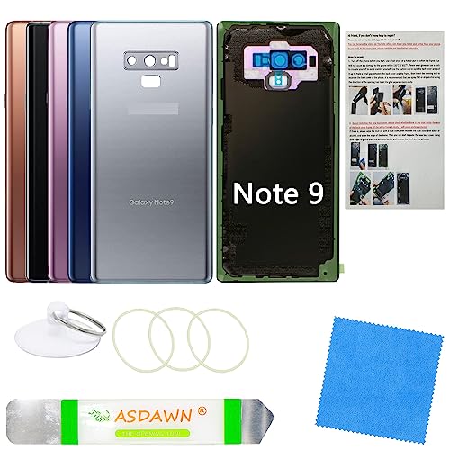 ASDAWN Galaxy Note 9 Back Cover Glass Replacement with Pre-Installed Camera Lens + Installation Manual + Repair Tool Kit for Samsung Galaxy Note 9 SM-N960 All Carriers (Silver) - Image 1