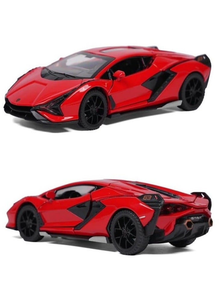 1:32 Scale Compatible with Lamborghini Sian Model Car Toy, Zinc Alloy Pull Back Toy Car with Sound and Light for Kids and Adults (Red) - Image 1
