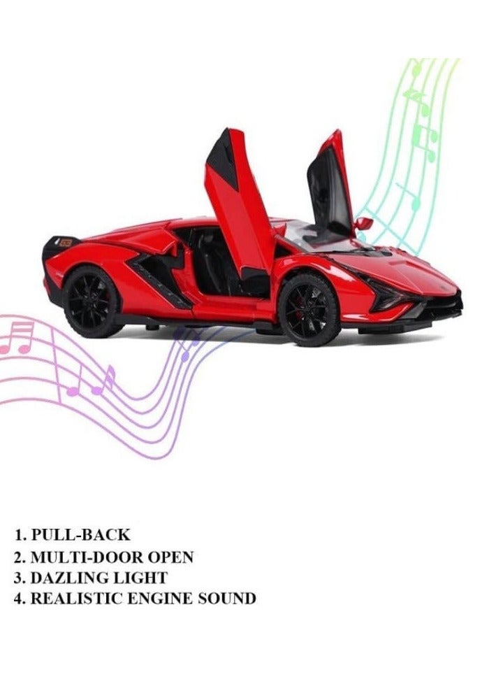 1:32 Scale Compatible with Lamborghini Sian Model Car Toy, Zinc Alloy Pull Back Toy Car with Sound and Light for Kids and Adults (Red) - Image 3