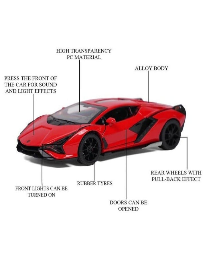 1:32 Scale Compatible with Lamborghini Sian Model Car Toy, Zinc Alloy Pull Back Toy Car with Sound and Light for Kids and Adults (Red) - Image 4