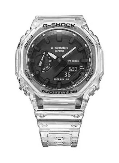 G-Shock GA-2100SKE-7ADR Men's Transparent Watch – Carbon Core Guard, Shock Resistant, 200M Water Resistant, Analog-Digital, LED Light, World Time, Skeleton Series