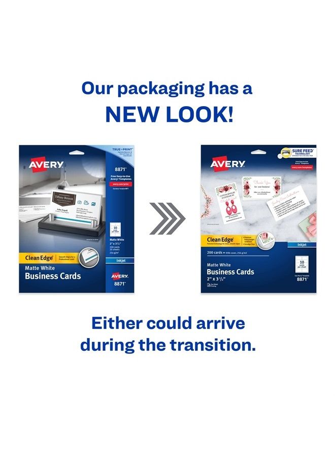 Avery Printable Business Cards, Inkjet Printers, 200 Cards(Pack of 1), 2 x 3.5, Clean Edge, Heavyweight (8871) - Image 2