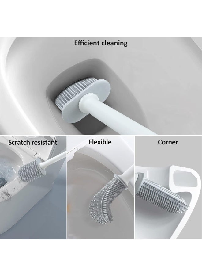 Wall Mounted Silicone Toilet Brush and Holder Set, Flexible Flat Deep Cleaner with Turbo Drying, White - Image 3
