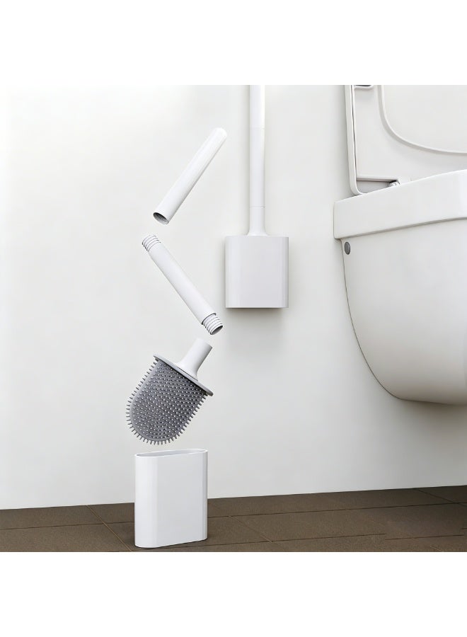 Wall Mounted Silicone Toilet Brush and Holder Set, Flexible Flat Deep Cleaner with Turbo Drying, White - Image 1
