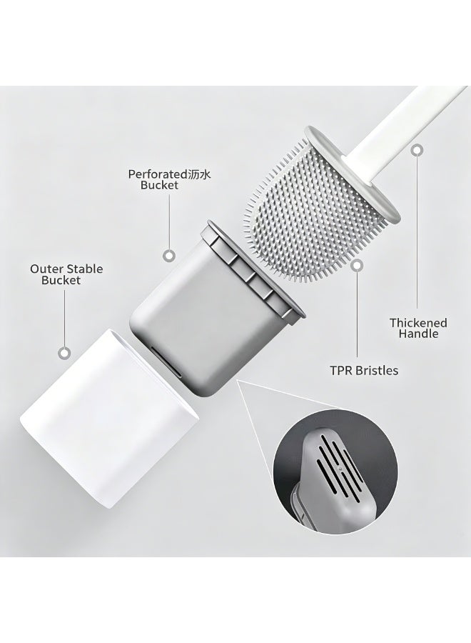 Wall Mounted Silicone Toilet Brush and Holder Set, Flexible Flat Deep Cleaner with Turbo Drying, White - Image 2