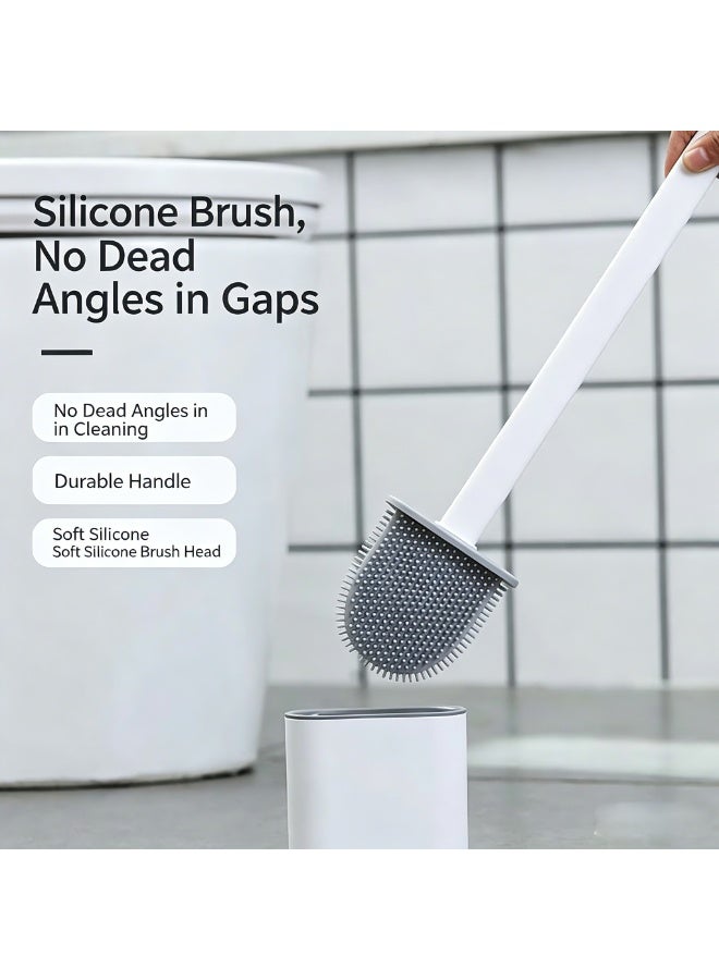 Wall Mounted Silicone Toilet Brush and Holder Set, Flexible Flat Deep Cleaner with Turbo Drying, White - Image 4