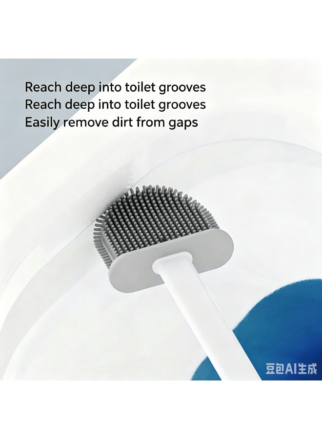 Wall Mounted Silicone Toilet Brush and Holder Set, Flexible Flat Deep Cleaner with Turbo Drying, White - Image 5