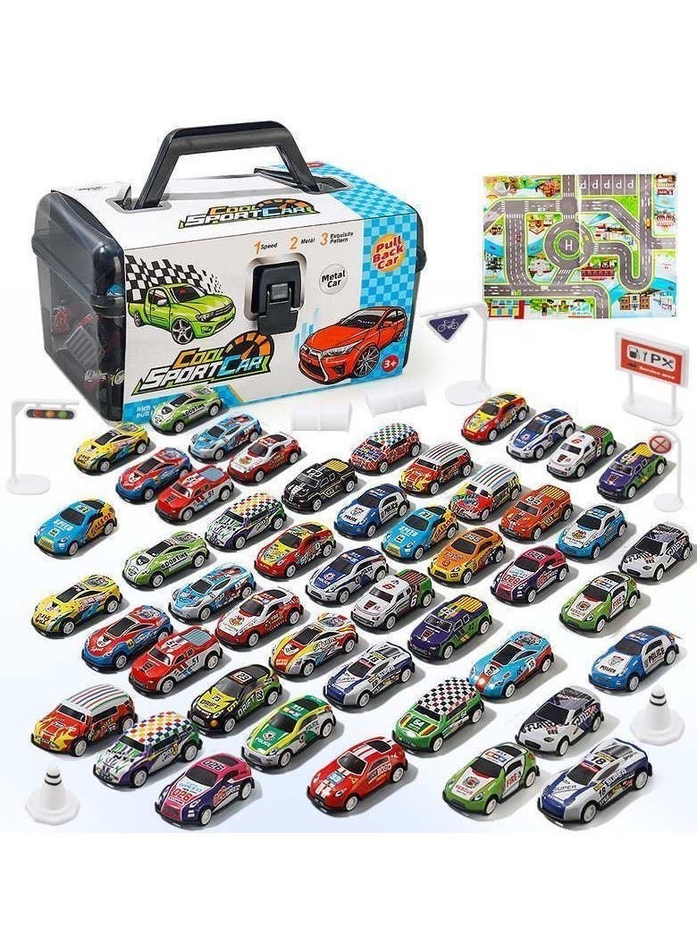 48pcs Pull Back Play Vehicles Car Toy Set,Alloy Racing Die-cast Vehicles Set, Mini Metal Cars Model with Garage Storage Case – Educational & Fun Toy for Boys and Girls Ages 3+ - Image 1