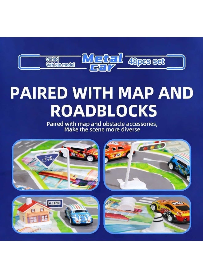 48pcs Pull Back Play Vehicles Car Toy Set,Alloy Racing Die-cast Vehicles Set, Mini Metal Cars Model with Garage Storage Case – Educational & Fun Toy for Boys and Girls Ages 3+ - Image 4