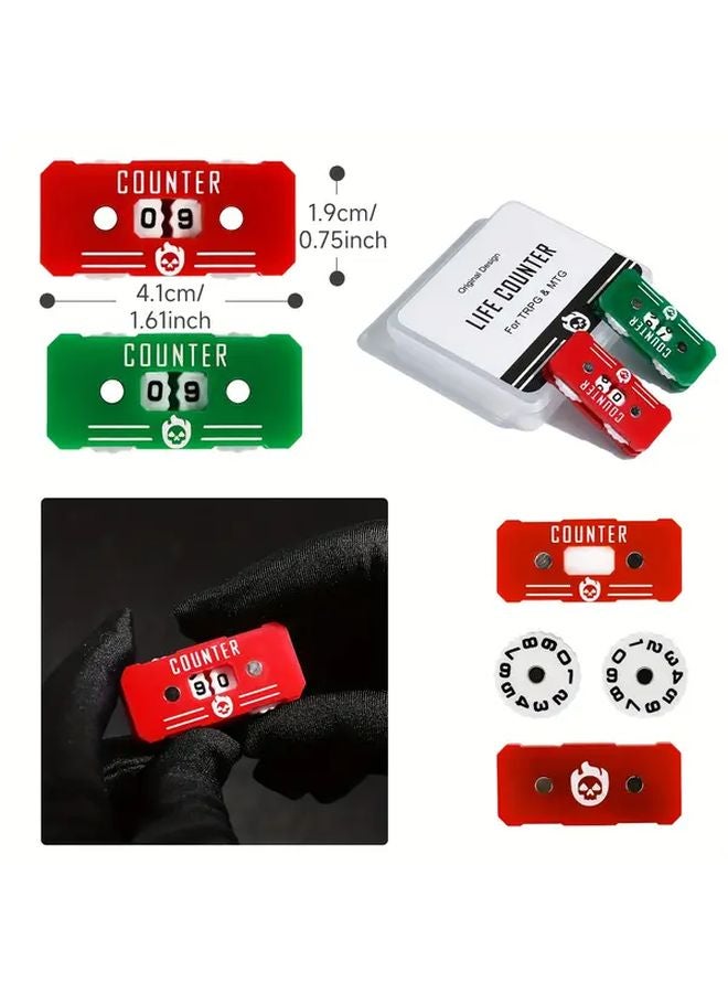 عداد الحياة الأحمر والأخضر المزدوج الوجهين من الأكريليك لطاولة الألعاب 00 99 مع حقيبة تخزين قابلة للحمل لـ DND و MTG - Image 3