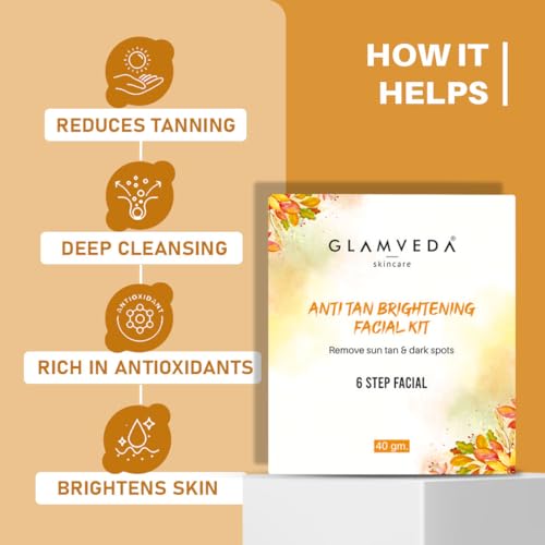 Glamveda Anti Tan Brightening Facial Kit | 6 Steps Facial | Removes Sun Tan & Dark Spots | Detans Skin For Instant Glow | For All Skin Types | 40gm - Image 5