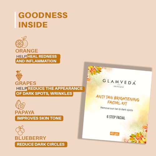 Glamveda Anti Tan Brightening Facial Kit | 6 Steps Facial | Removes Sun Tan & Dark Spots | Detans Skin For Instant Glow | For All Skin Types | 40gm - Image 4